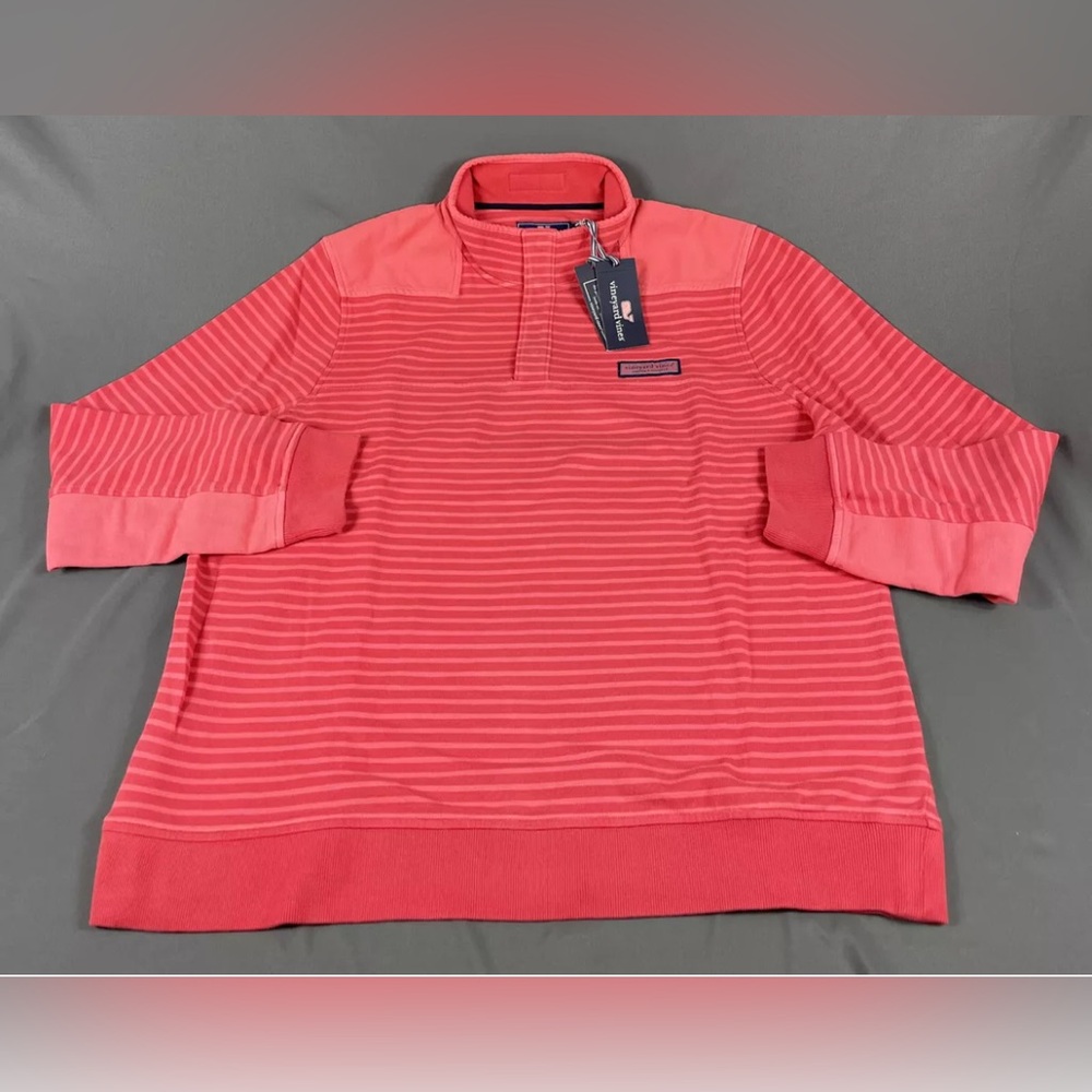 Vineyard Vines Golf Pullover Shep Shirt Large Red Striped Cotton Polyester